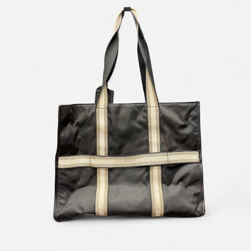 Ted Baker Black Tote Bag with Beige Stripe Handles - Picture 3 of 7